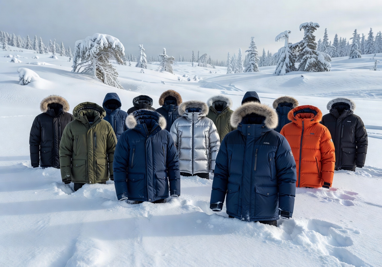 Winter Jackets Collection in snowy landscape